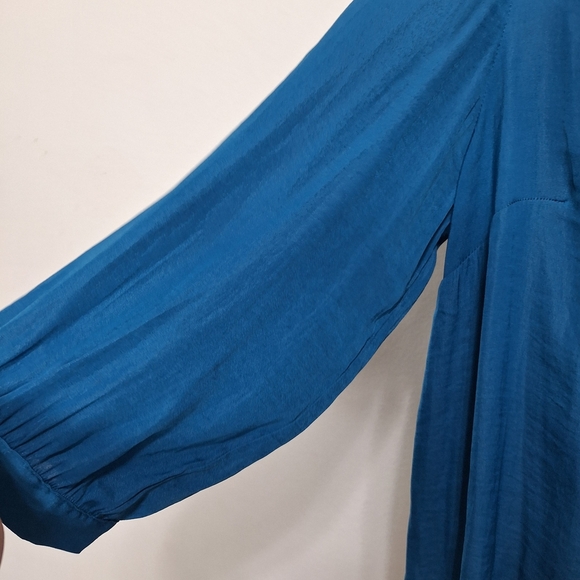 Joie Blue Bohemian Lagenlook Round Hem Long Bell Sleeve Hi Low Blouse Size 2X - Picture 5 of 14